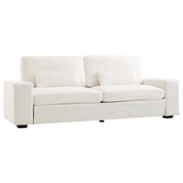 Living And Home 2-Seater White Chenille Upholstered Sofa With Pillows