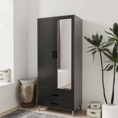 Urbn-Living Urbnliving 180Cm Height Grey Wardrobe With 2 Door 2 Drawer Bedroom Clothes Storage Hanging Rail - image 1