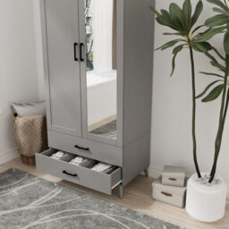 Urbn-Living Urbnliving 180Cm Height Grey Wardrobe With 2 Door 2 Drawer Bedroom Clothes Storage Hanging Rail - thumbnail 4