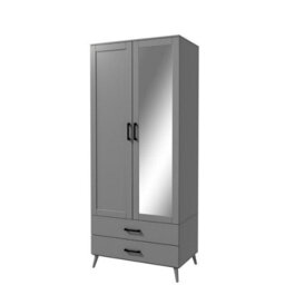 Urbn-Living Urbnliving 180Cm Height Grey Wardrobe With 2 Door 2 Drawer Bedroom Clothes Storage Hanging Rail - thumbnail 6