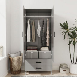 Urbn-Living Urbnliving 180Cm Height Grey Wardrobe With 2 Door 2 Drawer Bedroom Clothes Storage Hanging Rail - thumbnail 3