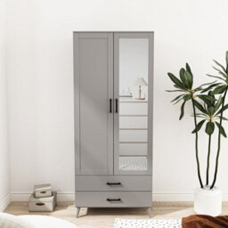 Urbn-Living Urbnliving 180Cm Height Grey Wardrobe With 2 Door 2 Drawer Bedroom Clothes Storage Hanging Rail - thumbnail 2