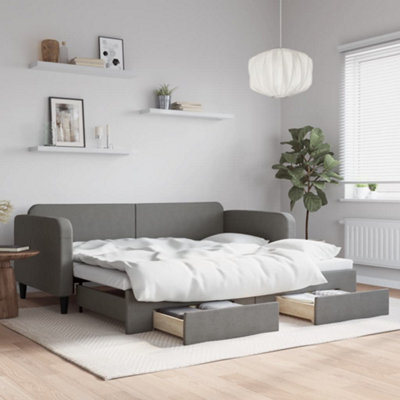 Berkfield Daybed With Trundle And Drawers Dark Grey 90X190 Cm Fabric - image 1