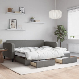 Berkfield Daybed With Trundle And Drawers Dark Grey 90X190 Cm Fabric