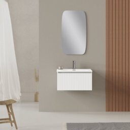 Banyetti Linea Matt White Ribbed Wall Hung Vanity Unit 600mm X 390mm - thumbnail 1