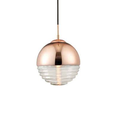 Anson Lighting Palma 1Lt Copper And Clear Ribbed Glass Pendant Single