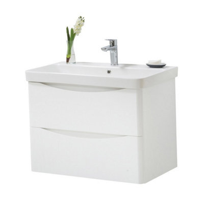 Clifton Bathroom Floor Standing 2-Drawer Vanity Unit With Basin 800mm Wide - Gloss White - (Arch) - Brassware Not Included - image 1