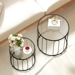 Homcom Coffee Table Set Of 2, Nest Of Tables With Metal Frame, Black - thumbnail 8