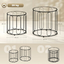 Homcom Coffee Table Set Of 2, Nest Of Tables With Metal Frame, Black - thumbnail 3