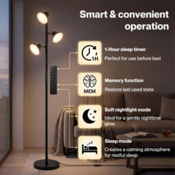 Emitto Floor Lamp 3 Head Led Reading Light Rotatable Remote Standing Lamp - thumbnail 8