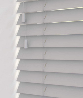 Caecus Blinds Faux Wood String Venetian Blind 50mm Slats  Light Grey 90Cm Width X 120Cm Drop - image 1