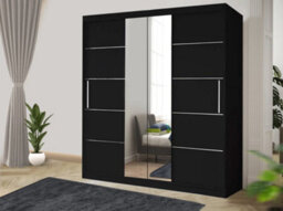 RAC3 Sliding Wardrobe With Mirror Space Saving Bedroom Wardrobe, Contemporary Bedroom Sliding Wardrobe & Mirror Wardrobe (Black, 150Cm) - thumbnail 1