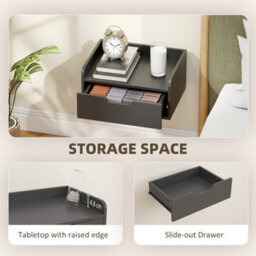 Homcom Floating Nightstands Set Of 2, Nightstand With Drawer, Black - thumbnail 6