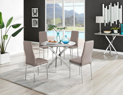 Furniturebox Uk Novara Grey Concrete Effect Round Dining Table & 4 Cappuccino Milan Chrome Leg Chairs - image 1