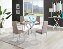 Furniturebox Uk Novara Grey Concrete Effect Round Dining Table & 4 Cappuccino Milan Chrome Leg Chairs - thumbnail 1