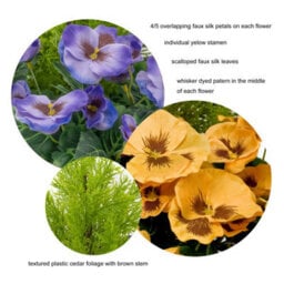 GreenBrokers 2 X Artificial Rattan Patio Planters With Purple And Yellow Faux Silk Pansies And Conifer/cedar Topiary  60Cm/23.5In - thumbnail 5