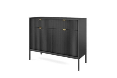 Arte Nova Sideboard Cabinet With Drawers And Shelves - Black Matt (H)830mm (W)1040mm (D)390mm - image 1