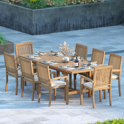 Eterna Duchy Teak Garden Outdoor Dining Table & 8 Seat Chair Set - With Cream Cushions - image 1
