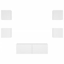 Berkfield 5 Piece Tv Wall Cabinets With Led Lights White - thumbnail 7