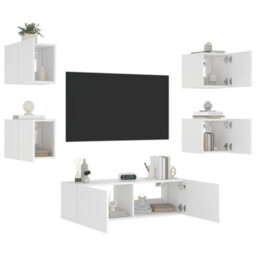 Berkfield 5 Piece Tv Wall Cabinets With Led Lights White - thumbnail 5