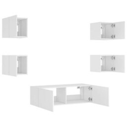Berkfield 5 Piece Tv Wall Cabinets With Led Lights White - thumbnail 6