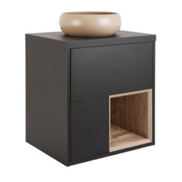 Homestylestore Black Grey 594mm Led Lit Wall Hung Bathroom Vanity Unit Round Sand Countertop Basin Open Shelf