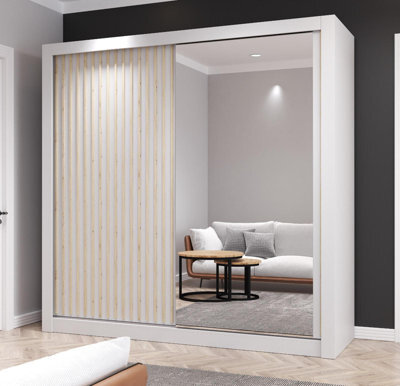 Fhi Kingston 150Cm White Sliding Door Wardrobe Modern Bedroom Storage With Full Length Mirror Shelves And Hanging Rails - image 1