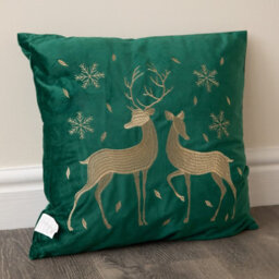 Samuel Alexander 44Cm Emerald Green & Gold Reindeer Decorative Christmas Cushion - thumbnail 7