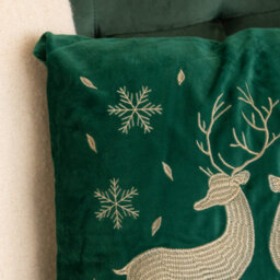 Samuel Alexander 44Cm Emerald Green & Gold Reindeer Decorative Christmas Cushion - thumbnail 3