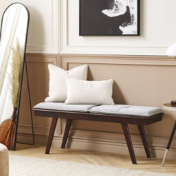 Beliani Hallway Bench - Dark Brown Mdf Frame, Rubberwood Legs, Plush Cushions, Rectangular Retro Design - thumbnail 2