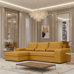 Virago Living Room Corner Sofa Bed Polyurethane Foam Wave Spring Wooden Legs Loose Cushions 285X165X90Cm Mustard Left