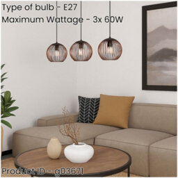 Loops Stylish Black And Copper Triple Pendant Ceiling Light For Modern Interiors 32Cm E27 - thumbnail 2