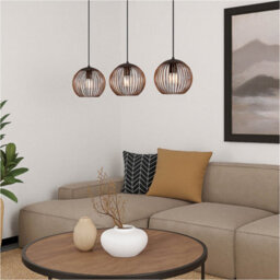 Loops Stylish Black And Copper Triple Pendant Ceiling Light For Modern Interiors 32Cm E27