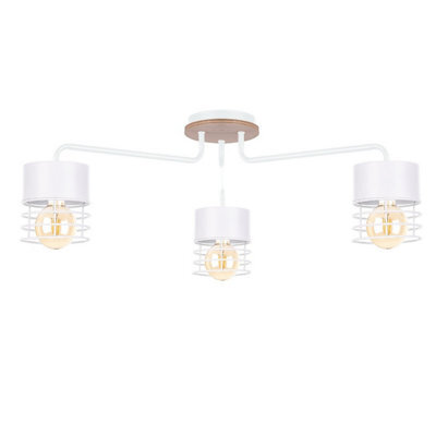 Luminosa Lighting Luminosa Casa Multi Arm Semi Flush Ceiling Light White, Wood, 70Cm, 3X E27