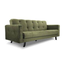 Sofa Bed With Storage Bonell Springs Pull Out Sleep Function Khaki Fabric Upholstery Modern Design Lizbona - thumbnail 3