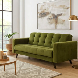 Sofa Bed With Storage Bonell Springs Pull Out Sleep Function Khaki Fabric Upholstery Modern Design Lizbona - thumbnail 1