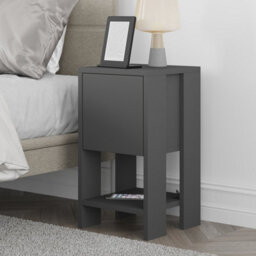 Decortie Ema Modern Bedside Table With Storage Drop-Door Cabinet Anthracite Grey 30Cm Width