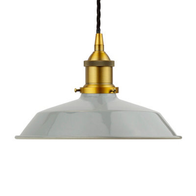 French Grey Small Trinity Metal Painted Dome Pendant Light With Antique Gold Lamp Holder And Black Twisted Cable - Se Home - image 1