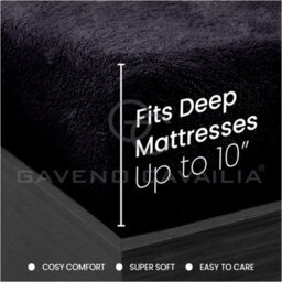 Gc Gaveno Cavailia Teddy Bear Plain Fitted Sheet King Black Fleece Thermal Warm Super Soft & Warm Fluffy Fitted Bed Sheet - thumbnail 5