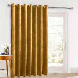 Ameha Ochre Velvet Crushed Curtains Blackout Thermal Insulated Ring Top Ready Made Door Curtain Single Panel 66'' X 84'' - thumbnail 9