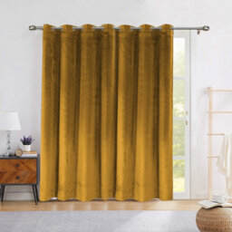 Ameha Ochre Velvet Crushed Curtains Blackout Thermal Insulated Ring Top Ready Made Door Curtain Single Panel 66'' X 84'' - thumbnail 2