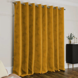 Ameha Ochre Velvet Crushed Curtains Blackout Thermal Insulated Ring Top Ready Made Door Curtain Single Panel 66'' X 84''