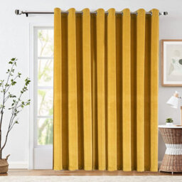 Ameha Ochre Velvet Crushed Curtains Blackout Thermal Insulated Ring Top Ready Made Door Curtain Single Panel 66'' X 84'' - thumbnail 6