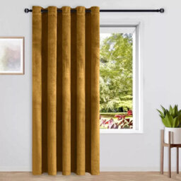 Ameha Ochre Velvet Crushed Curtains Blackout Thermal Insulated Ring Top Ready Made Door Curtain Single Panel 66'' X 84'' - thumbnail 5