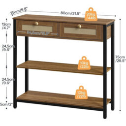 Rattan-Like Console Table 80Cm Walnut Black 3-Tier Storage With Drawers - thumbnail 2