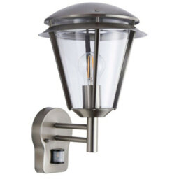 Ip44 Outdoor Wall Lamp Brushed Steel Modern Pir Lantern Porch Curved Move Light