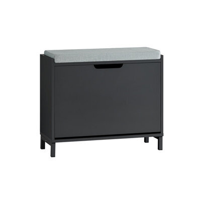 Sobuy Fsr151-K-Sch, Hallway Shoe Bench Shoe Rack Shoe Cabinet With Seat Cushion And Flip-Drawer, Black,w60Xd24Xh51 - image 1