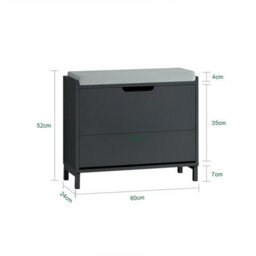 Sobuy Fsr151-K-Sch, Hallway Shoe Bench Shoe Rack Shoe Cabinet With Seat Cushion And Flip-Drawer, Black,w60Xd24Xh51 - thumbnail 3