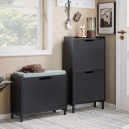 Sobuy Fsr151-K-Sch, Hallway Shoe Bench Shoe Rack Shoe Cabinet With Seat Cushion And Flip-Drawer, Black,w60Xd24Xh51 - thumbnail 2
