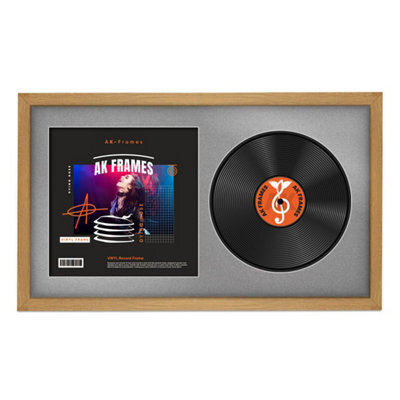 "30X17"" Oak Sleek Vinyl Record Frame With Silver Mount For 12 Inch Lp Album Cover & Disc - Ak Frames" - image 1